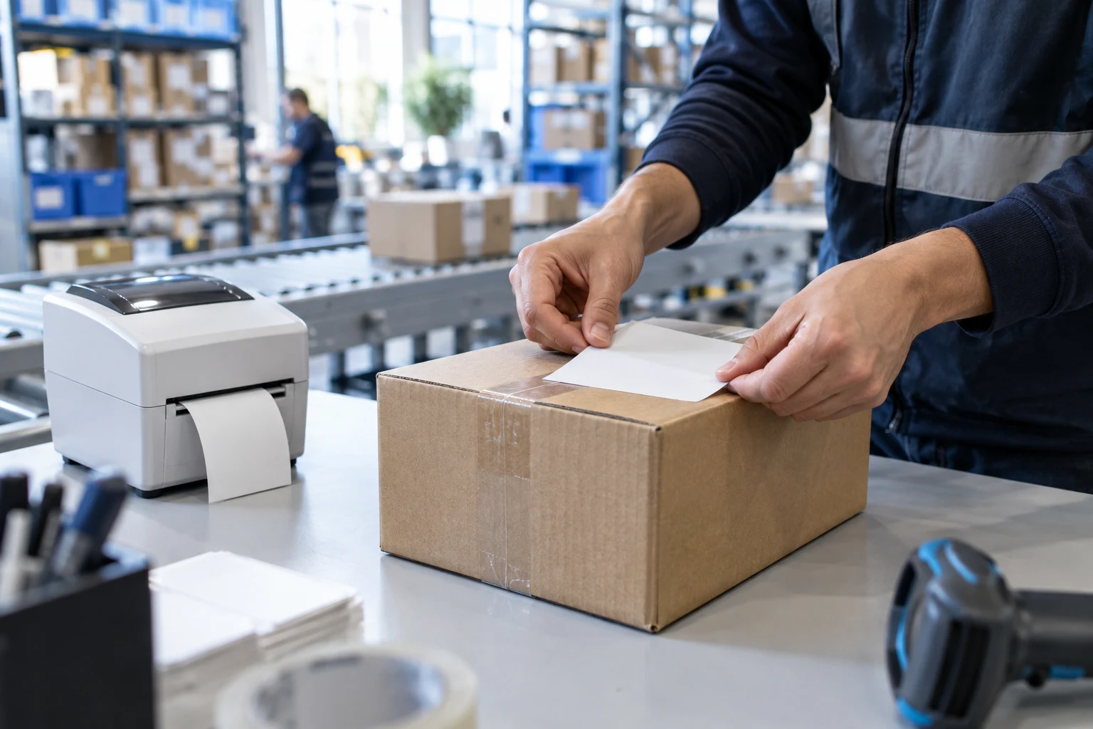 A parcel being prepared at a modern packing station